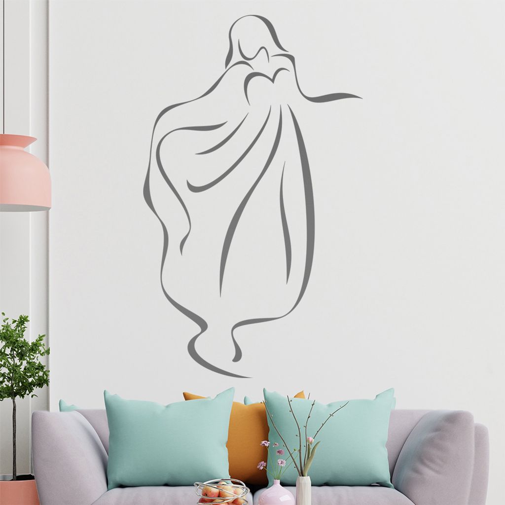 Dame im Kleid - Linien Wandtattoo in 6 Größen - Wandaufkleber Wall Sticker - Dekoration, Küche, Wohnzimmer, Schlafzimmer, Badezimmer