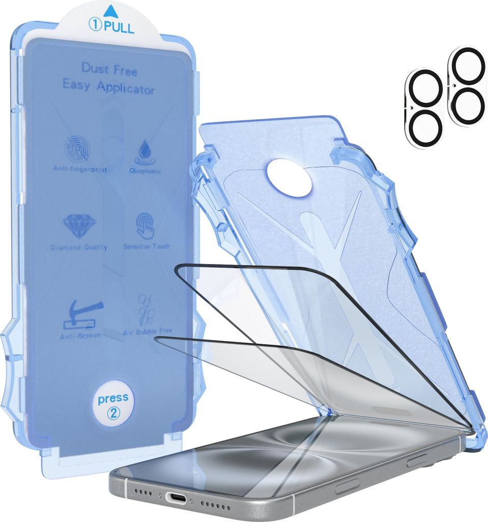 EAZY CASE - 2x Display Schutzglas kompatibel mit Apple iPhone 16 Plus, 2x Kameraschutz, Glasfolie als Schutz, Blasenfrei Transparent