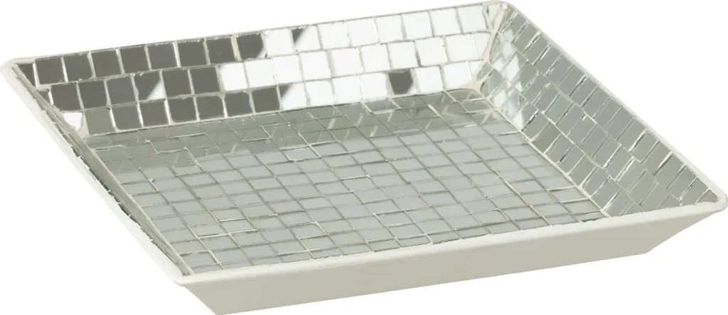 J-Line Plateau Carré Mosaïque en Verre Argenté - Déco Chic 30x30cm