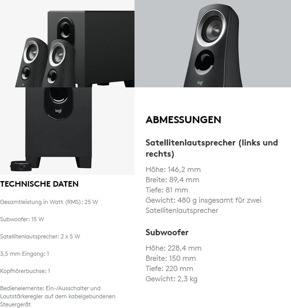 Enceintes PC 2.1 Logitech Z313 Son Multimédia avec Commande Filaire Noir - 12