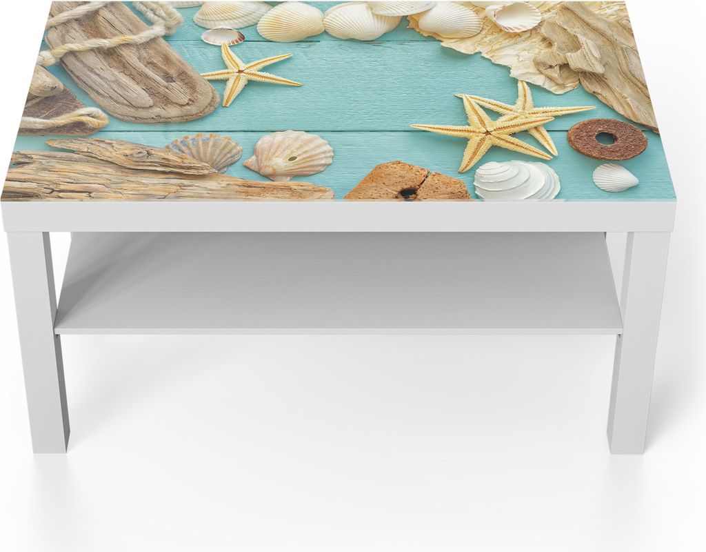 DEQORI Couchtisch 90x55 cm Weiß 'Meeresmärchen' Glas Beistelltisch Glastisch modern