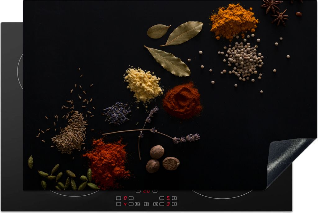 KitchenYeah Herdabdeckplatte Kräuter - Schwarz - Gewürze - Küche - Kochen , 80x52cm, Küche Deko, Glaskeramikkochfeld Herdabdeckung, Abdeckpla...