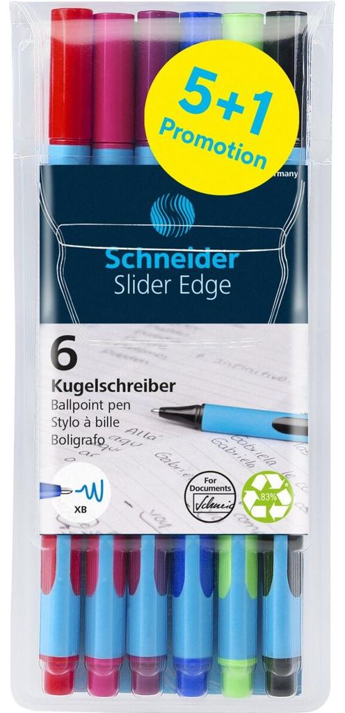 Kugelschreiber Slider Edge XB col. Etui 6 Stück 5+1 Promo Packung mit 10 Stück