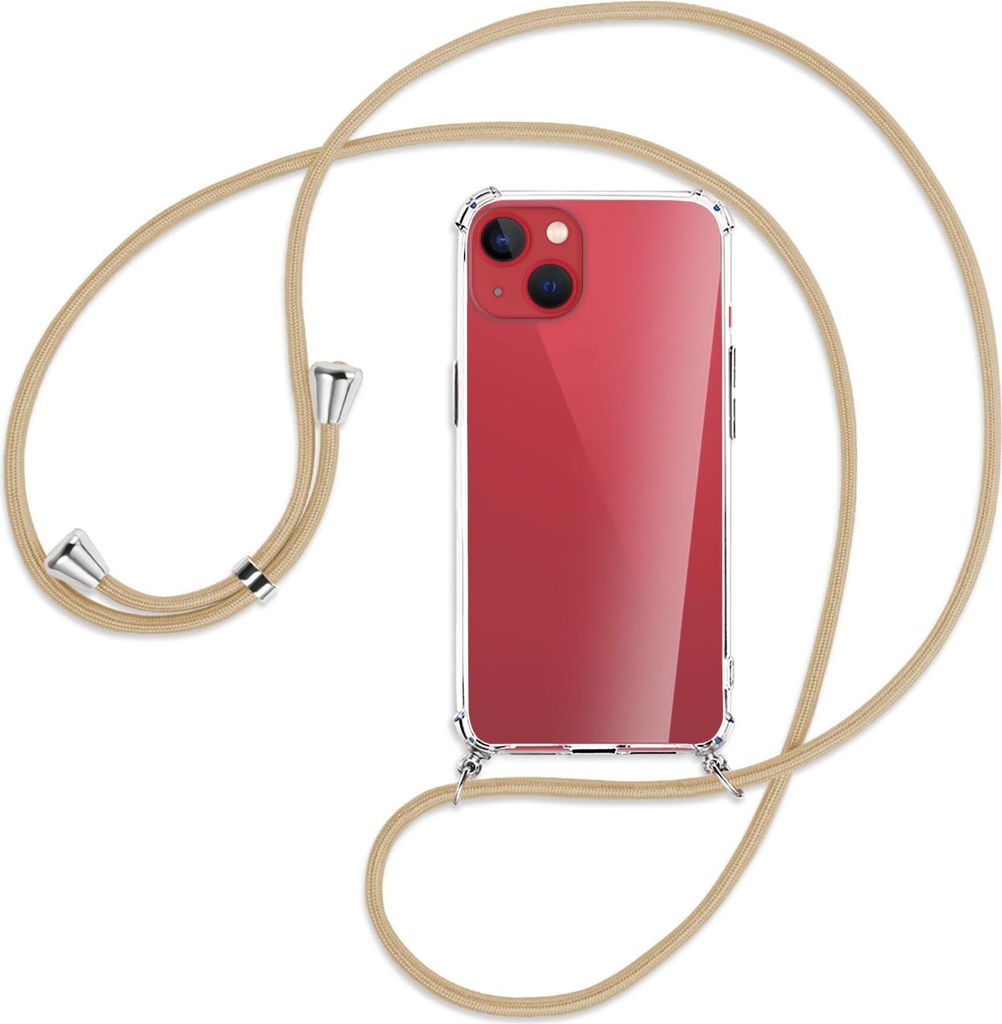 Handykette Backcover-Schutzhülle mit Band (Metall silberfarben) für Apple iPhone 13 mini - caramel