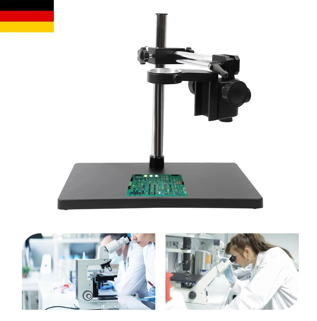 Support microscope stable anti-vibration réglable 32 cm en métal noir