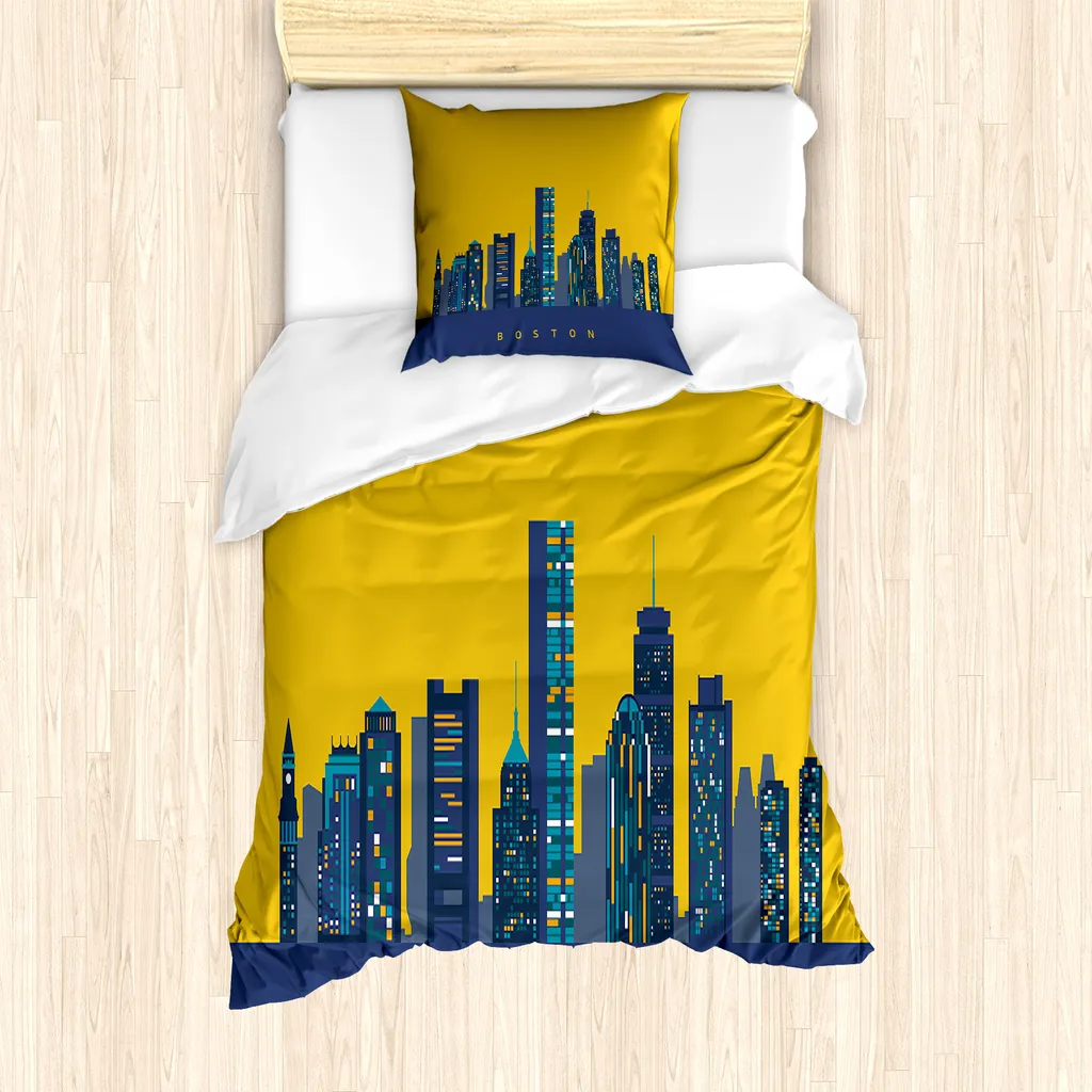 ABAKUHAUS Set copripiumino Boston per letti singoli, Eidotter Colored Sky, antiacaro, adatto a chi soffre di allergie, con federa, 135 cm x 200 cm - 80 x 80 cm, terra giallo blu scuro