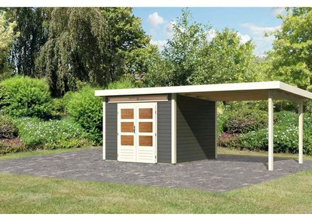 Gartenhaus Karibu Skandi 6 inkl. Anbaudach 3,2 m 612 x 303 cm terragrau
