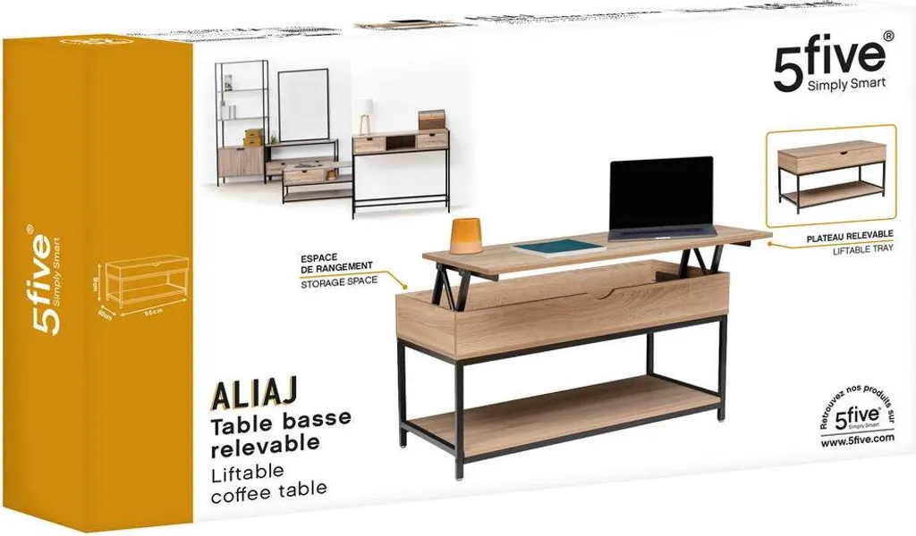 Table basse relevable aliaj avec coffre de rangement intégré