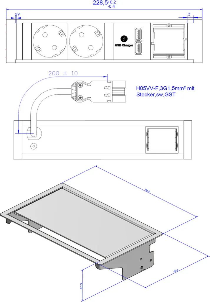 Multiprise Encastrable avec Chargeur USB Bachmann CONEO Finition Argent