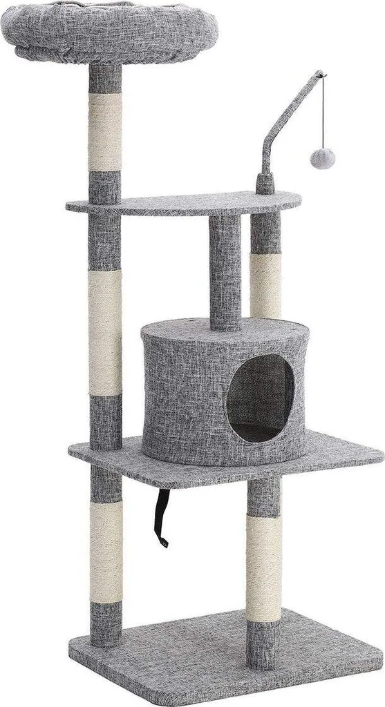 Arbre à chat 136 cm en lin gris clair - Finis les canapés griffés !