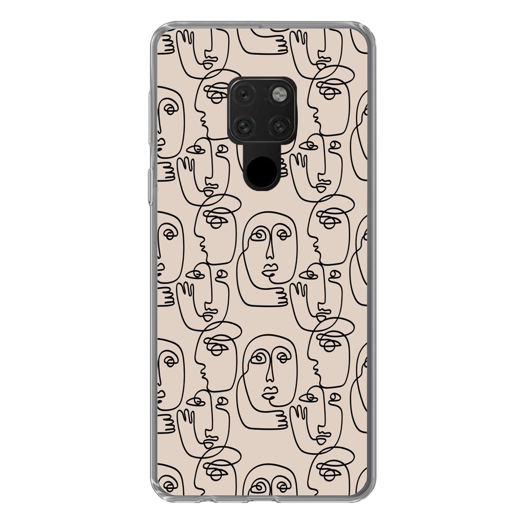 MuchoWow Handyhülle Schutzhülle Hülle für Huawei P40 Lite Muster - Kopf - Strichzeichnung Silikon Softcase Handy Hülle - Handy
