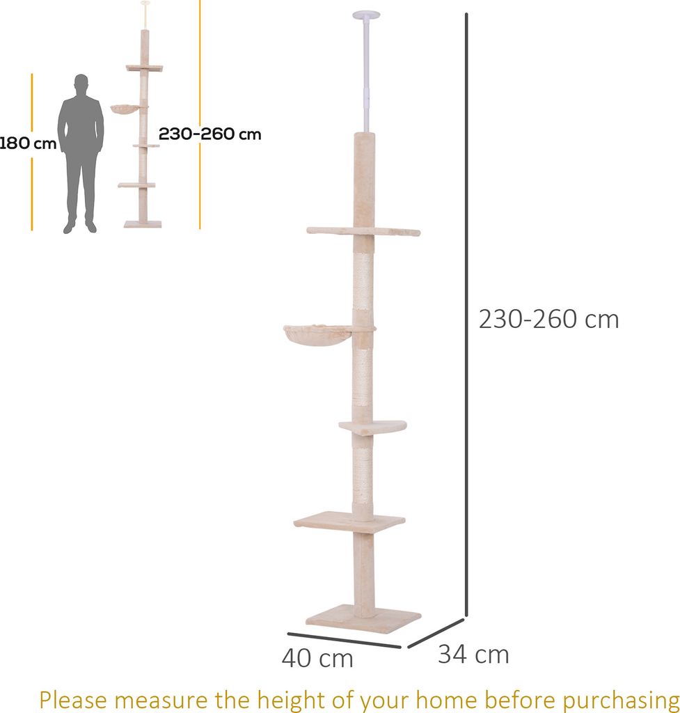 PawHut Kratzbaum Deckenhoch höhenverstellbar, stabiler Produktbild 3