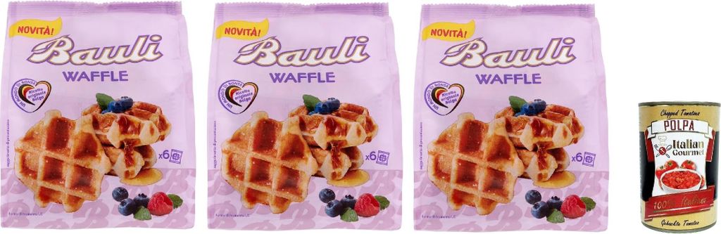 Bauli Waffle morbida Cialda con Croccante Zucchero Perlato, Weiche Waffel mit knusprigem Perlzucker 3x 210g + Italian Gourmet polpa 400g