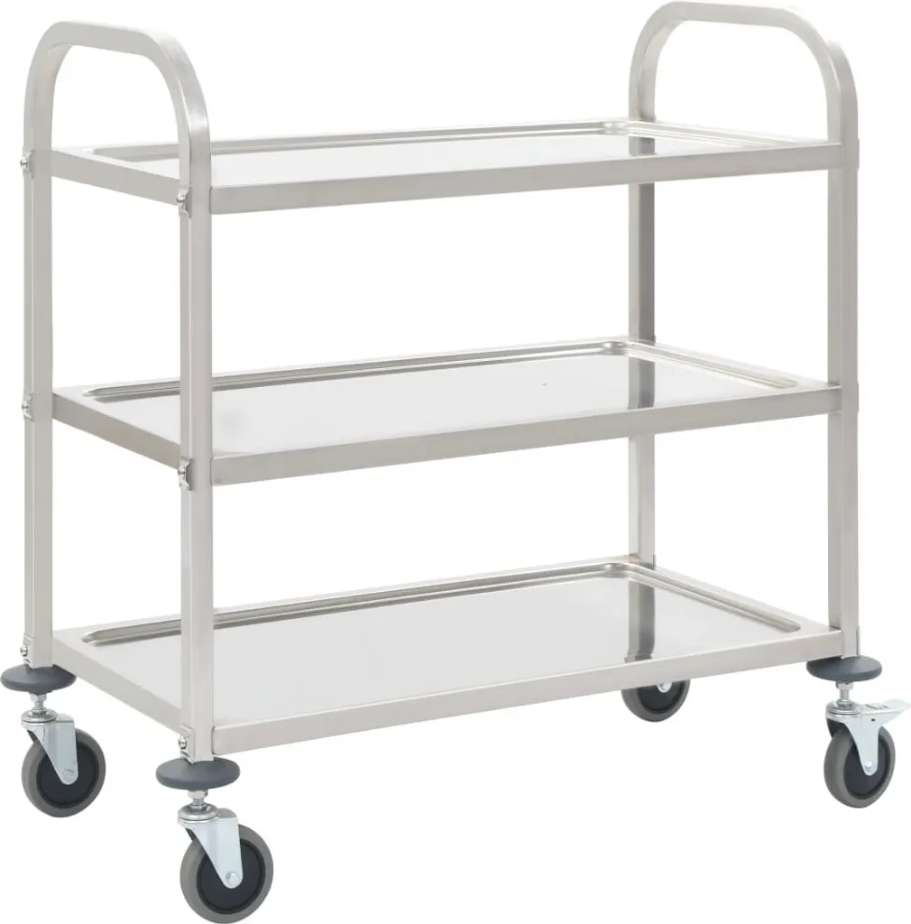 Carrello di Servizio Elegante Acciaio Inox 3 Ripiani The Living Store