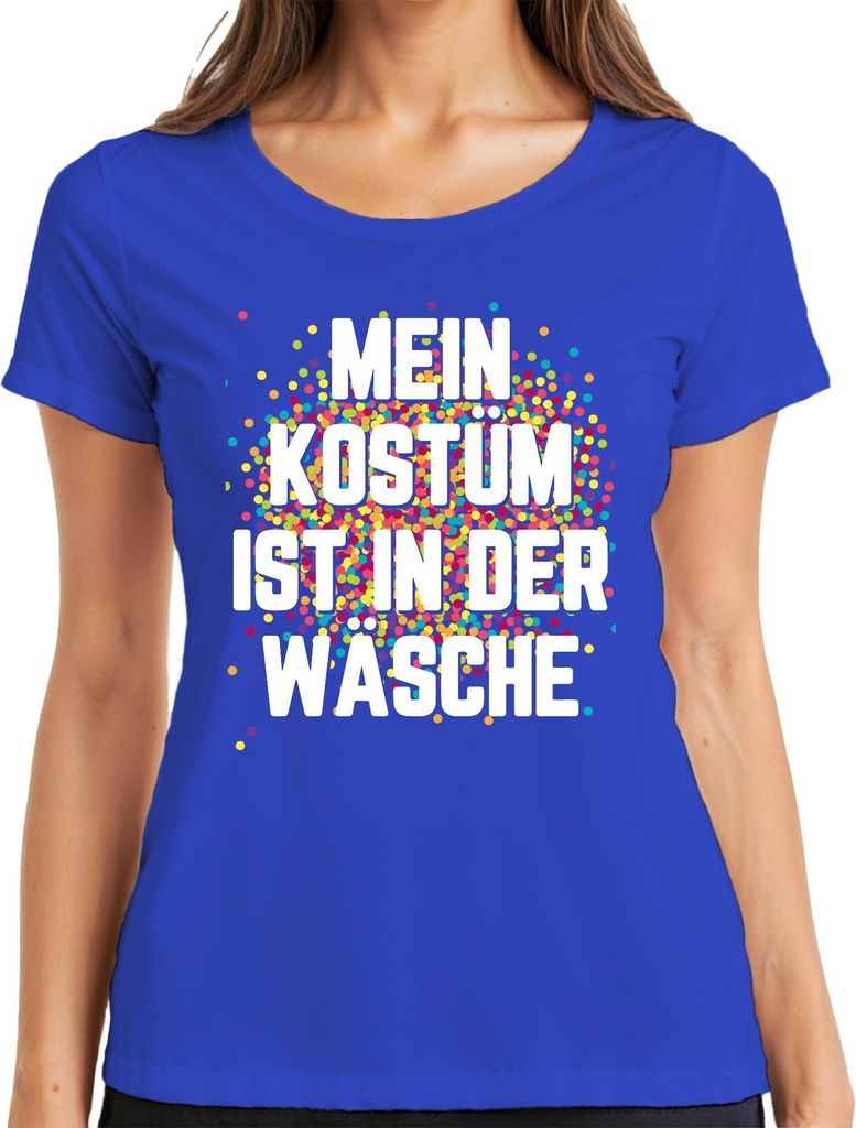 MEIN KOSTÜM IST IN DER WASCHE Karneval Fasching Konfetti lustig Damen T-Shirt, Blau, L