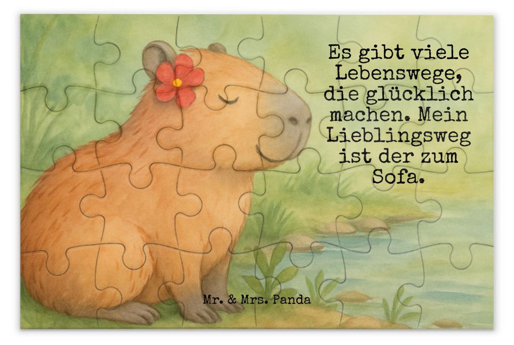 Mr. & Mrs. Panda Puzzle Capybara Blume Design 24 Teile - Weiß - Geschenk, 1000, 300, 500, Lustige Sprüche, Legespiel, 1500