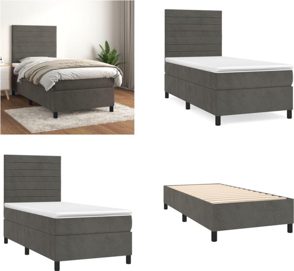 vidaXL Boxspringbett mit Matratze Dunkelgrau 100x200 cm Samt - Boxspringbett - Boxspringbetten - Bett - Schlafzimmermöbel