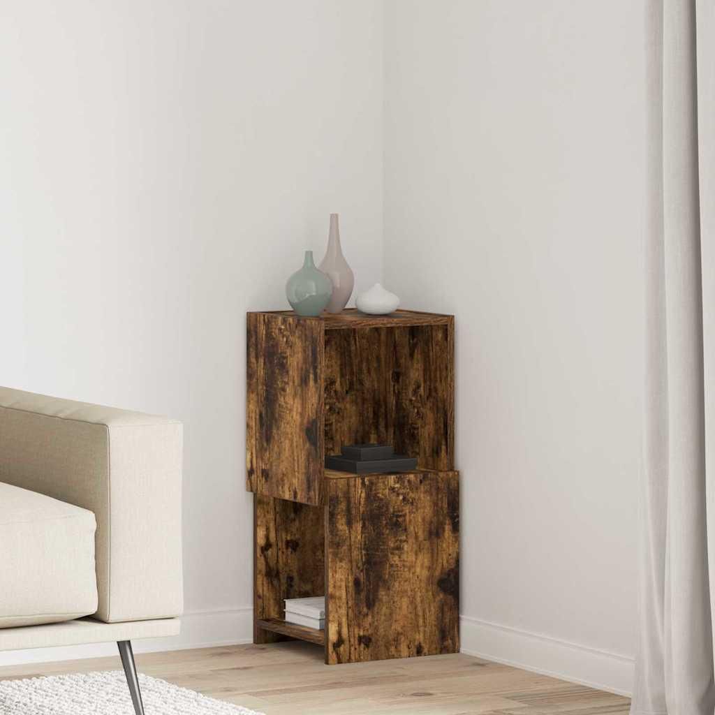 "Schlussverkauf" Eckschrank 1 PC - Mehrzweckschrank für Wohnzimmer/Büro - Geräucherte Eiche 30,5x30x65cm Holzwerkstoff C7234