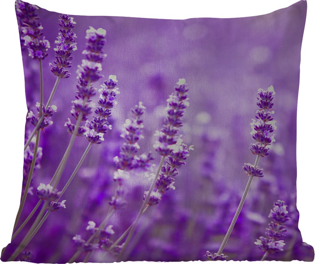 MuchoWow Outdoor Kissen - Lavendel - Nahaufnahme - Blumen - Lila - 60x60 cm - Wetterfest - Lounge Kissen - Dekoration - Schlaf Kissen