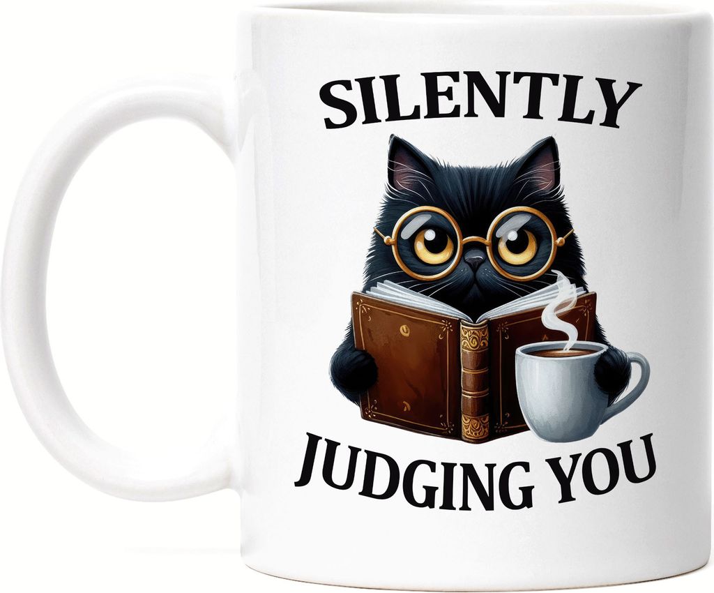 Silently Judging You Tasse Weiß Lustige Katze Nerd Humor Buch Leser Geschenkidee