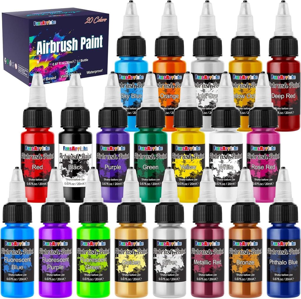 Set di colori per aerografo, 20 colori, 20 ml per flacone, Immagine del prodotto 