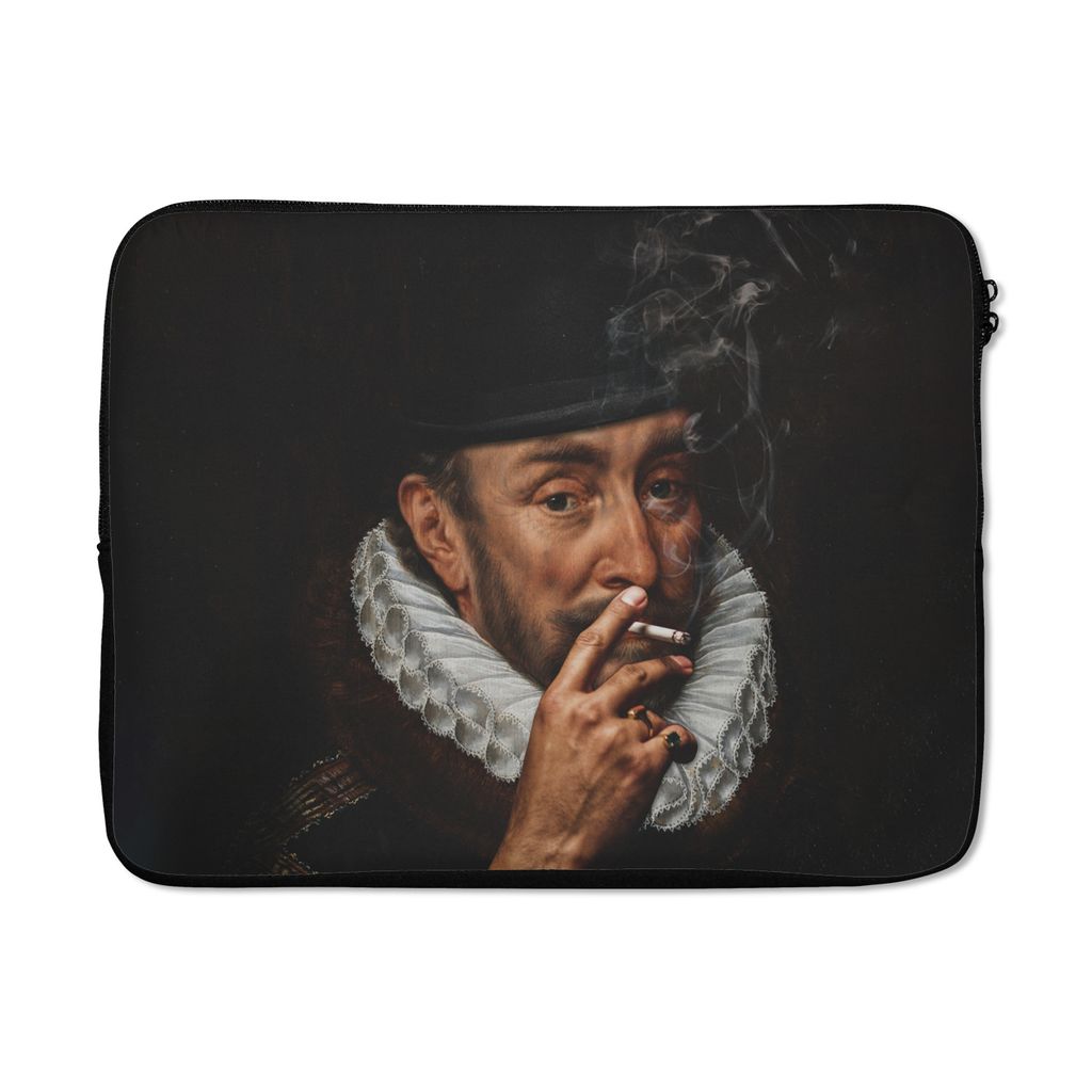 MuchoWow Laptop Hülle 17 Zoll Laptoptasche Wilhelm von Oranien - Adriaen Thomasz - Zigaretten - Zipper - Schutzabdeckung