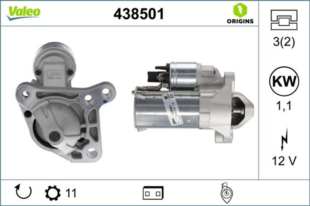 VALEO 438501 Starter Anlasser 1,1kW für RENAULT Clio III Schrägheck (BR0/1, CR0/1) 12V
