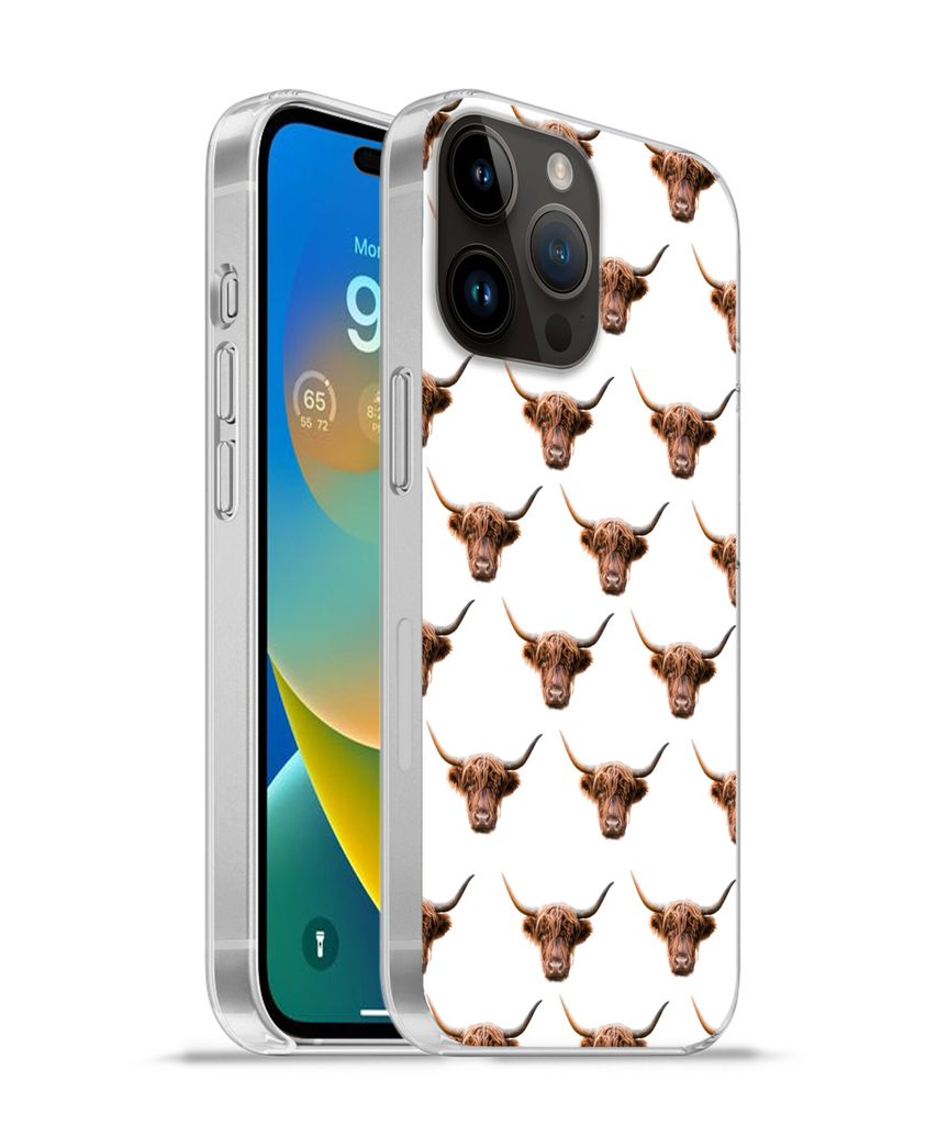 MuchoWow Handyhülle Schutzhülle Hülle für Apple iPhone 14 Pro Max Schottischer Highlander - Kuh - Muster Silikon Softcase Handy Hülle - Hard...