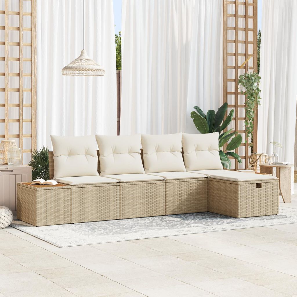 Möbel Gartenlounge Set 5-teiliges Garten-Sofa-Set mit Kissen Beige Poly Rattan - Terassenmöbel Gartenmöbel Neu6448623