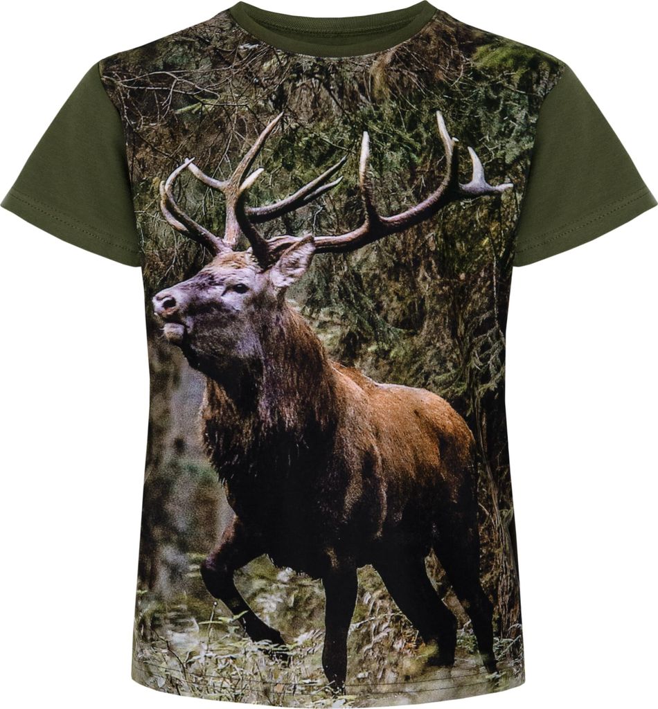 Wadera, Baumwoll T-Shirts Kinder Junge Mädchen, 146/152, Grün, mit Hirsch