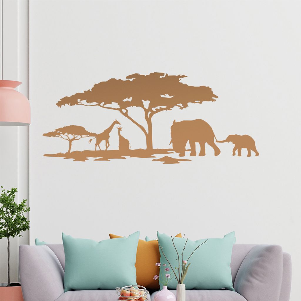KIWISTAR Afrika Motiv Giraffen u. Elefanten Wandtattoo in 6 Größen - Wandaufkleber Wall Sticker - Dekoration, Küche, Wohnzimmer, Schlafzimmer, B...