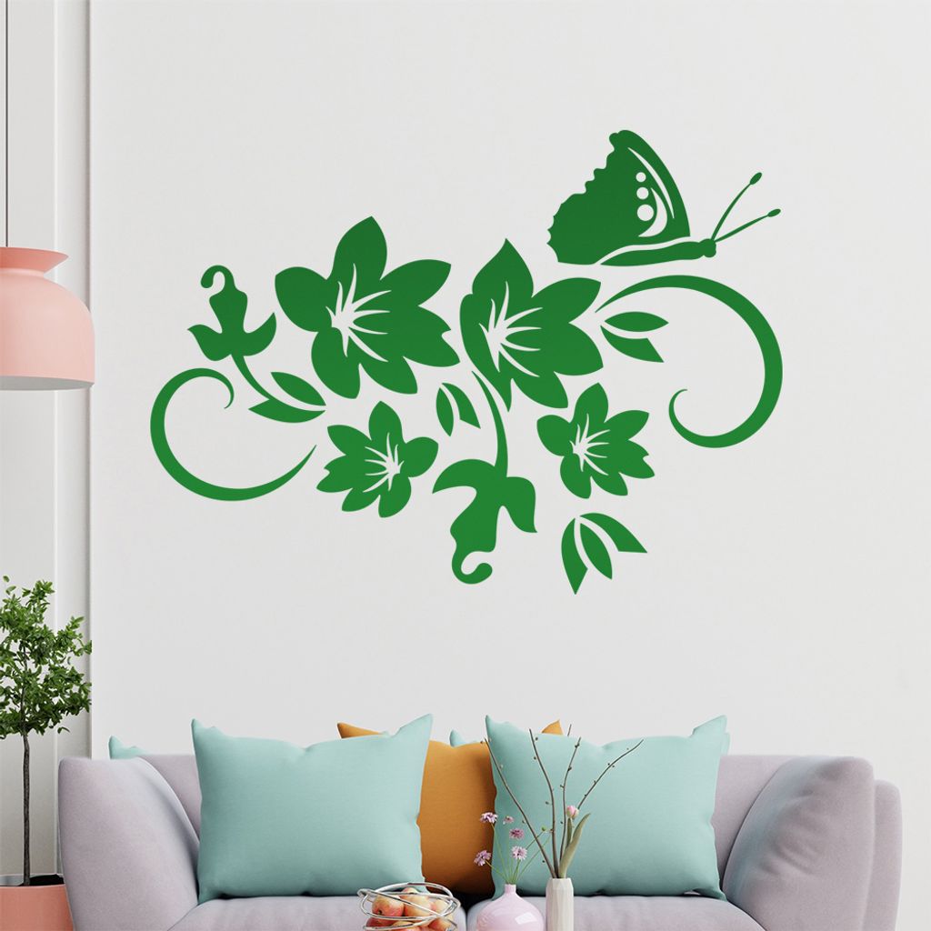 Falter Schmetterling Ranke Wandtattoo in 6 Größen - Wandaufkleber Wall Sticker - Dekoration, Küche, Wohnzimmer, Schlafzimmer, Badezimmer