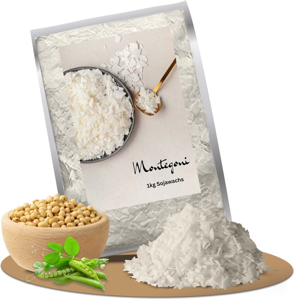 100% natürliches Sojawachs für Kerzen 1kg ,Premium Kerzenwachs für die Kerzenherstellung aus biologischem Anbau, Rein natürlich Sojawachsfloken