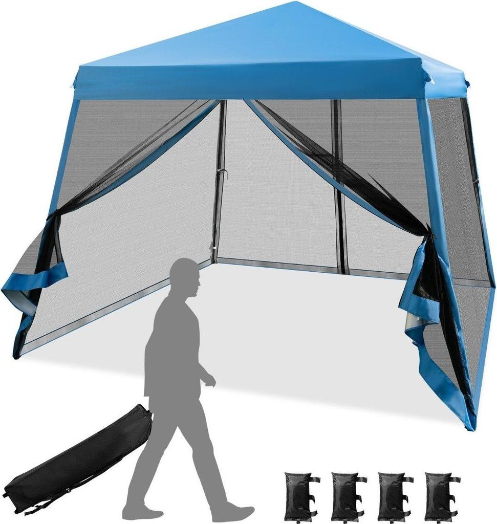 Outdoor-Überdachungszelt, 3 x 3 m, blau, Netzseiten, UV-Schutz