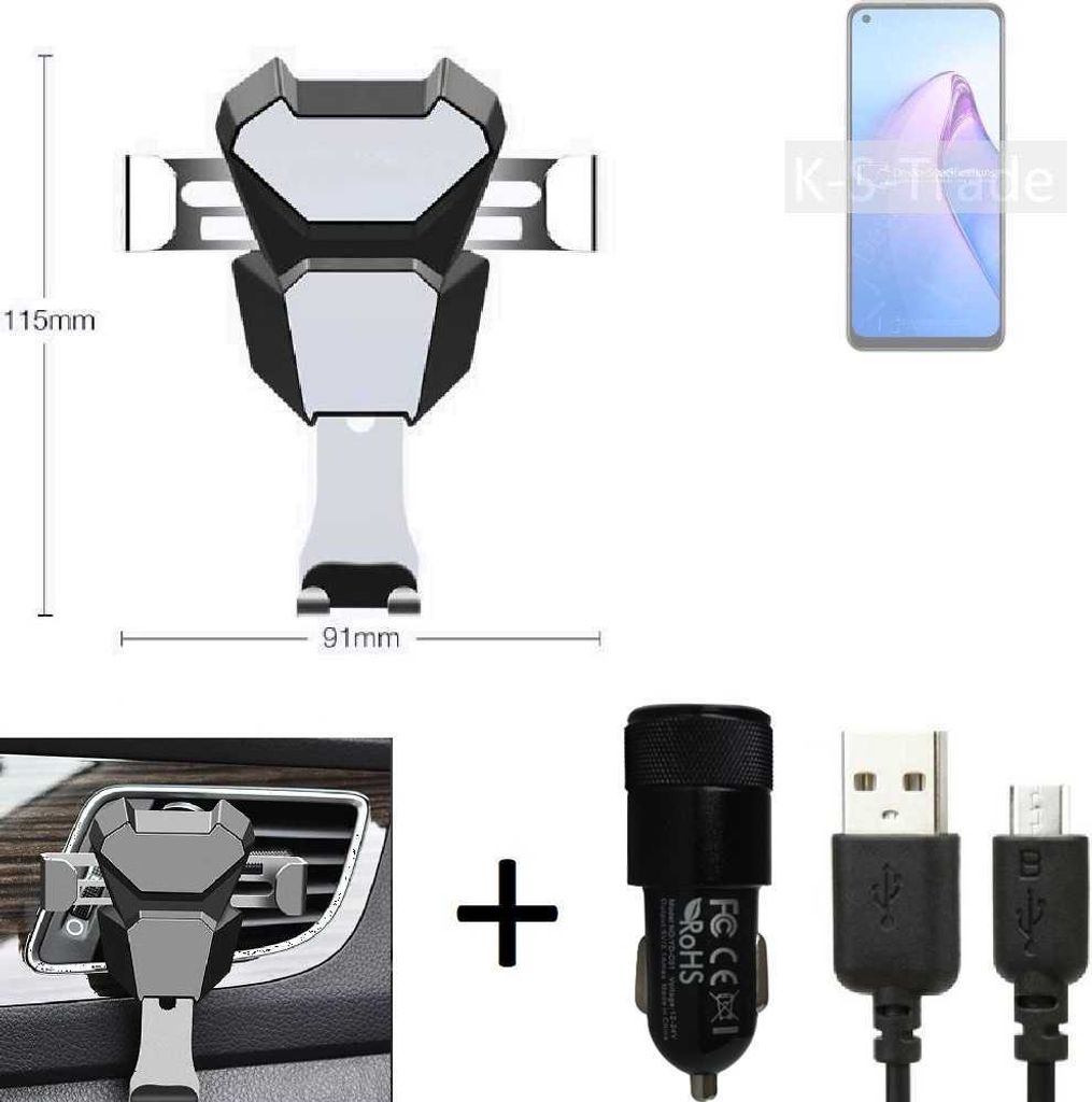 K-S-Trade KFZ Halterung kompatibel mit Oppo Reno8 4G Halterung Lüftungshalterung Lüftungsschlitz schwarz-silber Autohalterung Handy inkl. KFZ