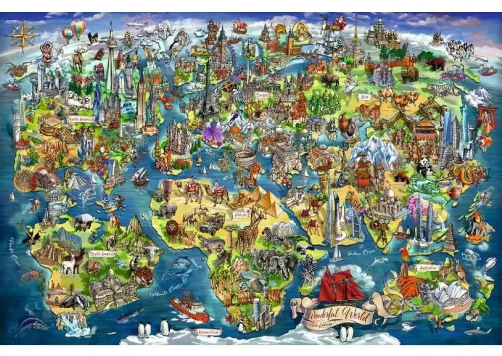 Planisphère Mural avec Monuments du Monde - Édition Ravensburger Luxe