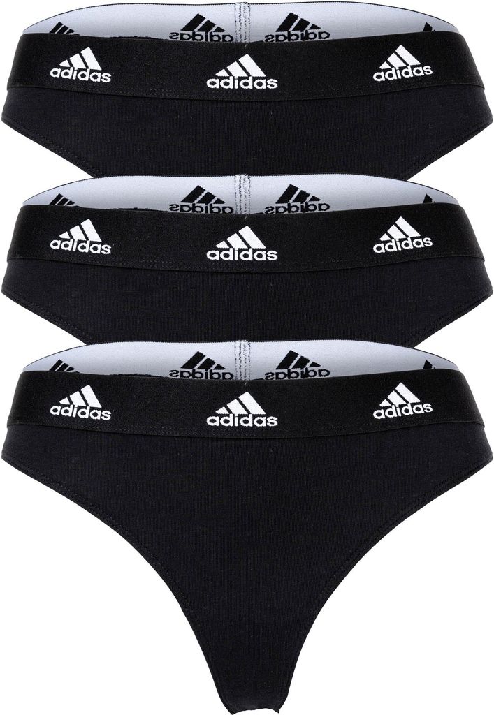 adidas Damen Strings, 3er Pack - Thong 3PK, Unterwäsche, Baumwolle Stretch, Logo, uni Schwarz XL
