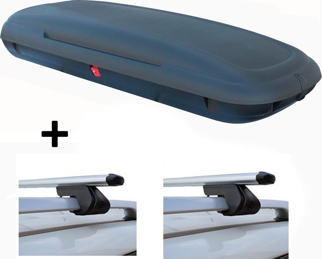 Dachbox VDPCA480 480Ltr carbonlook + Dachträger CRV107 kompatibel mit VW Tiguan (5 Türer) 2007-2016