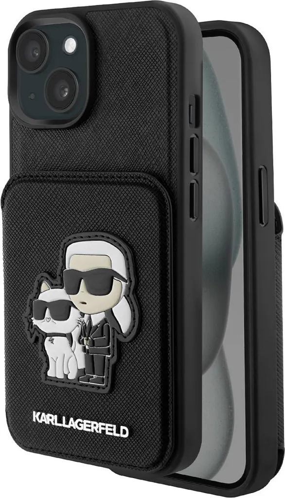 Karl Lagerfeld Custodia Saffiano iPhone 15 Nero | Cover con Portacarte