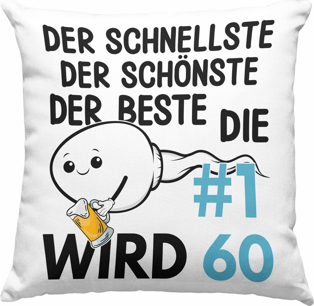 Trendation - 60. Geburtstag Deko-Kissen mit Füllung 40x40 Geschenk Männer Vater 50er Geschenkidee Mann Lustig Spruch (Blau)