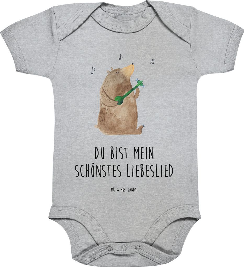Mr. & Mrs. Panda Organic Babybody Bär Lied 1. - 3. Monat - Heather Grey - Geschenk, babyanzug, Strampler, Spruch, Kurzarmbody, overall baby, Teddy...