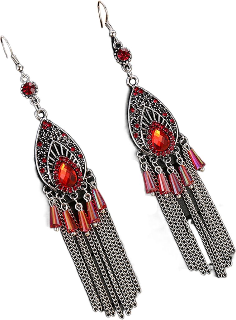 1 Paar Damen-Ohrringe, tropfenförmig, lange Quaste, Strass-Einlage, schweißfest, rostfrei, chinesischer Stil, Tropfen-Ohrringe, Modeschmuck