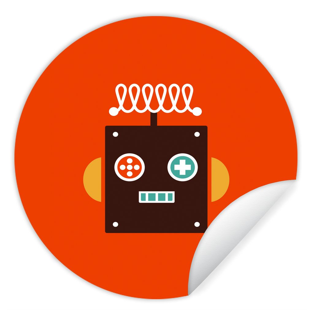 MuchoWow Runde Wandtattoo - Wandsticker Tapete Aufkleber Roboter - Formen - Gesicht - Orange - Jungen - Kinder Ø 50 cm Selbstklebend und Reposit...