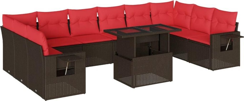 11-teiliges Gartensofa-Set mit Kissen, braun, Polyrattan