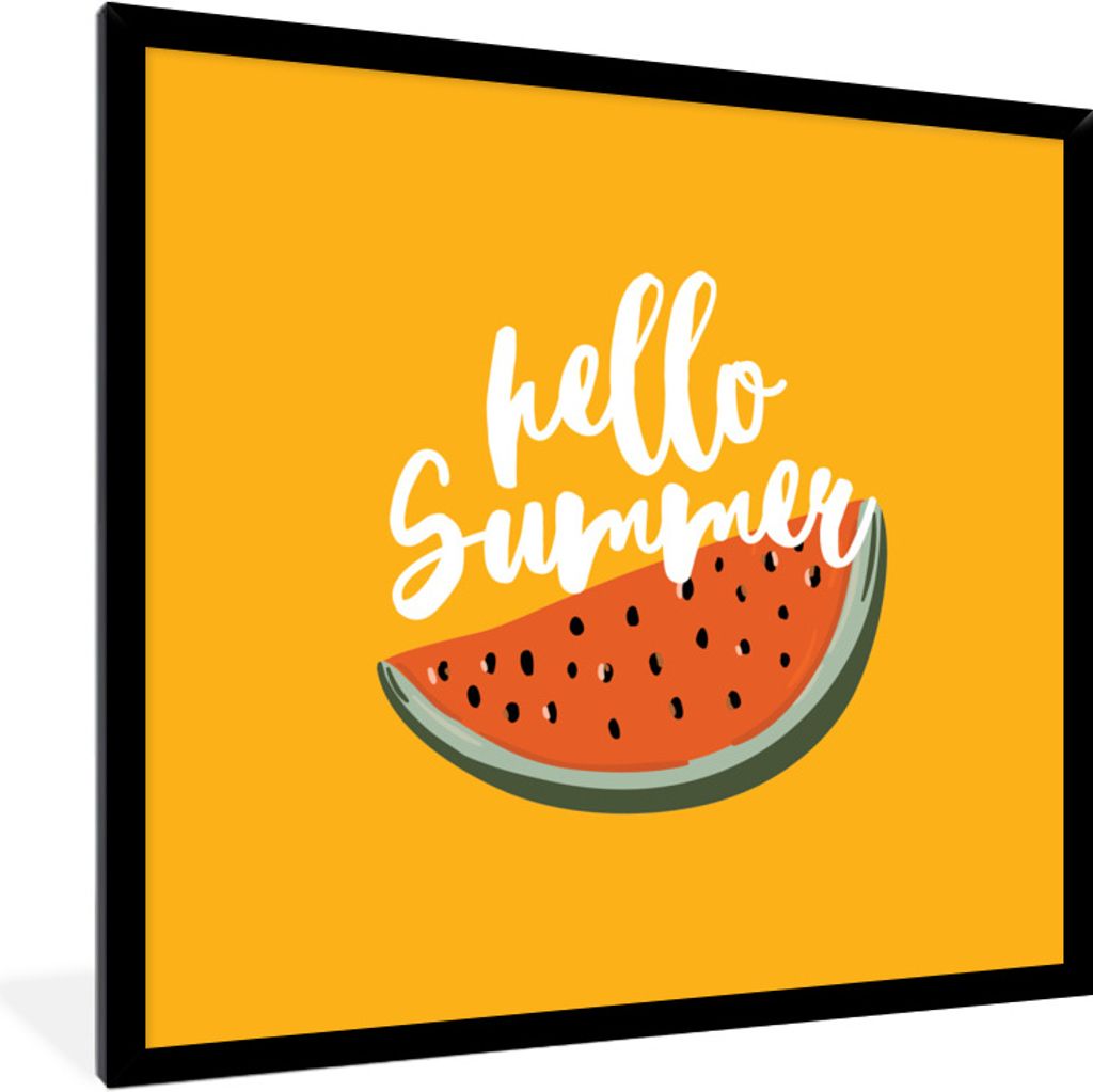MuchoWow Gerahmtes Poster Sommer - Wassermelone - Gelb 40x40 cm - Poster mit Schwarzem Bilderrahmen Wandposter Rahmen Foto Bilder - Mit Rahmen - ...