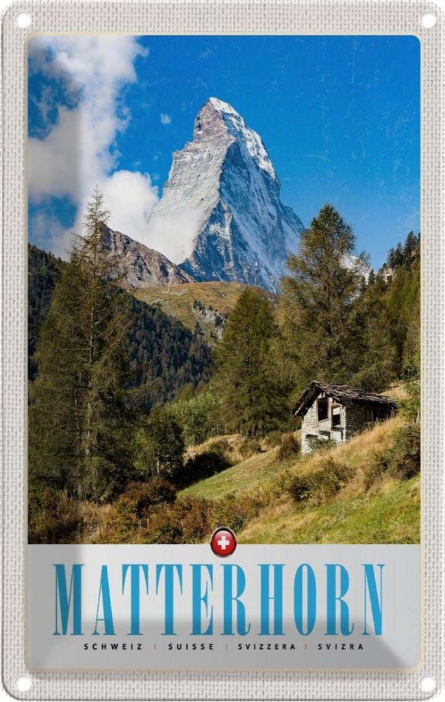 vianmo Blechschild 30x20 cm Matterhorn Schweiz Wald Gebirge Schnee Bildmotiv Reisemotiv Abenteuer Reisen Urlaub