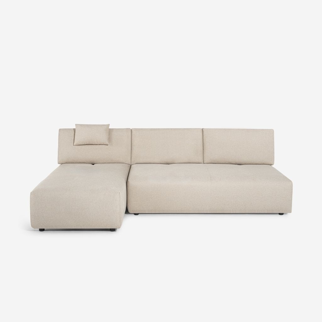 Modulares beiges 3-Sitzer-Ecksofa mit modularem Liegestuhl Mozy