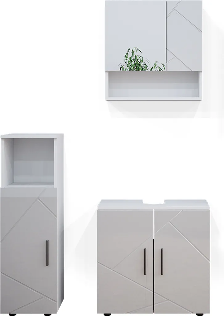 Set Salle de Bain Vicco Irma Blanc Laqué avec Rangements Spacieux 3 Pièces