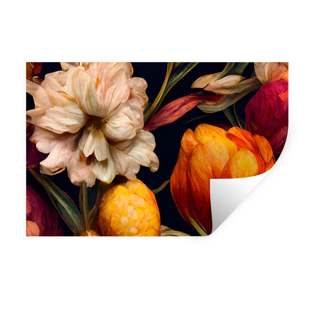 MuchoWow Wandtattoo Wandsticker Wandaufkleber Blumen - Pflanzen - Weiß 90x60 cm Selbstklebend und Repositionierbar - Aufkleber