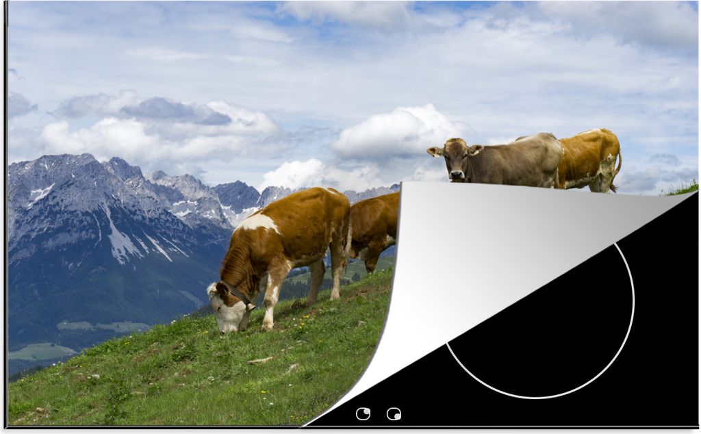 KitchenYeah Herdabdeckplatte Kühe - Landschaft - Österreich , 81x52cm, Küche Deko, Glaskeramikfeld Herdabdeckung, Abdeckplatte fùr Kochfeld